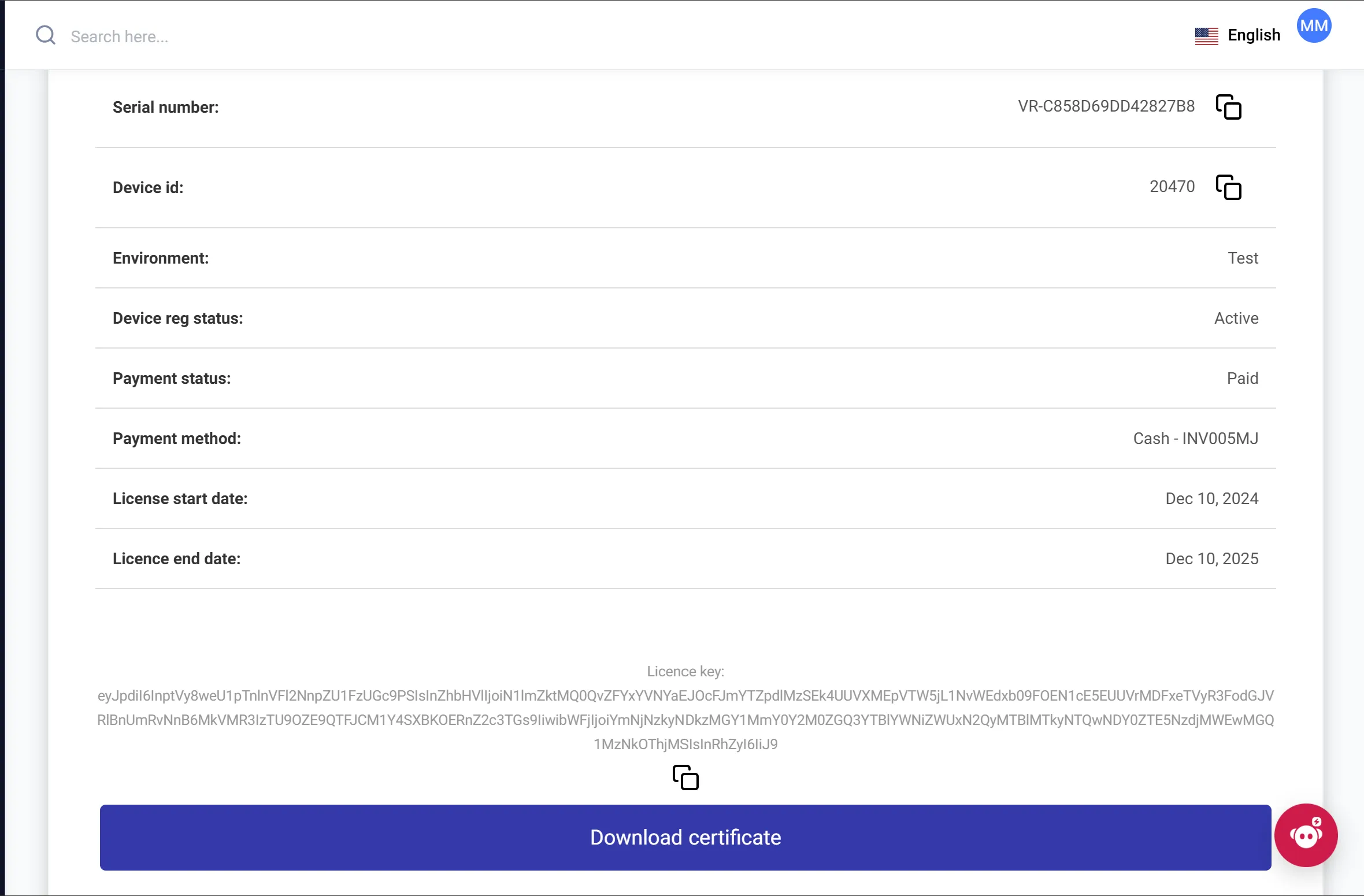 Device License and Certificates