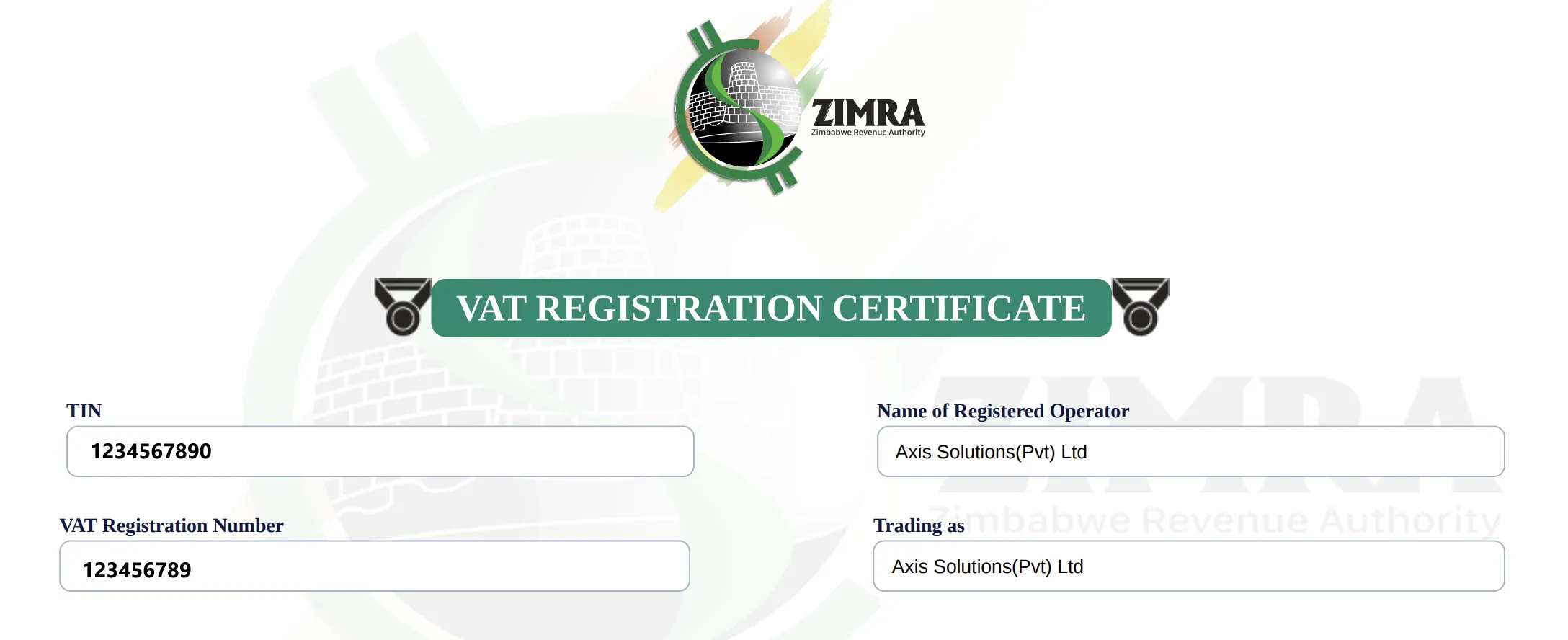 VAT Certificate Example