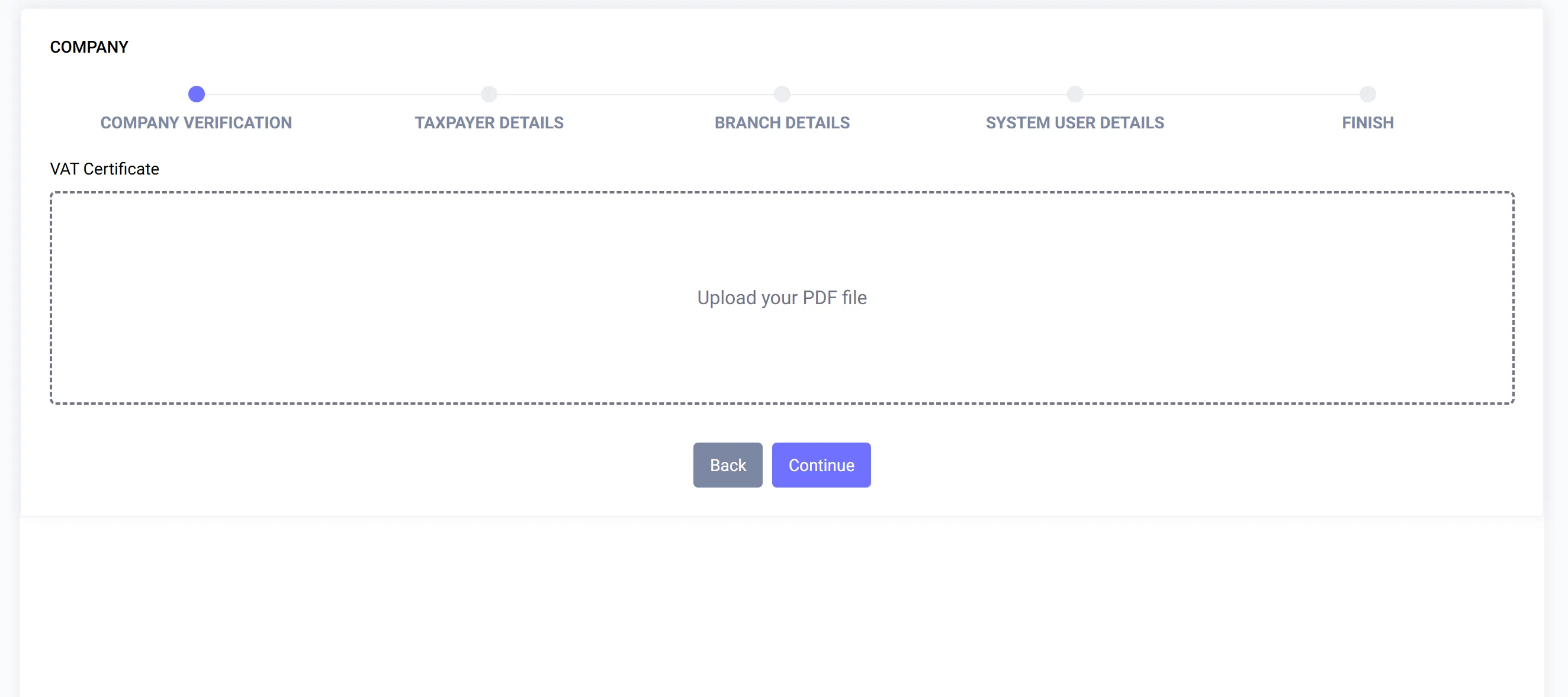 VAT Certificate Upload