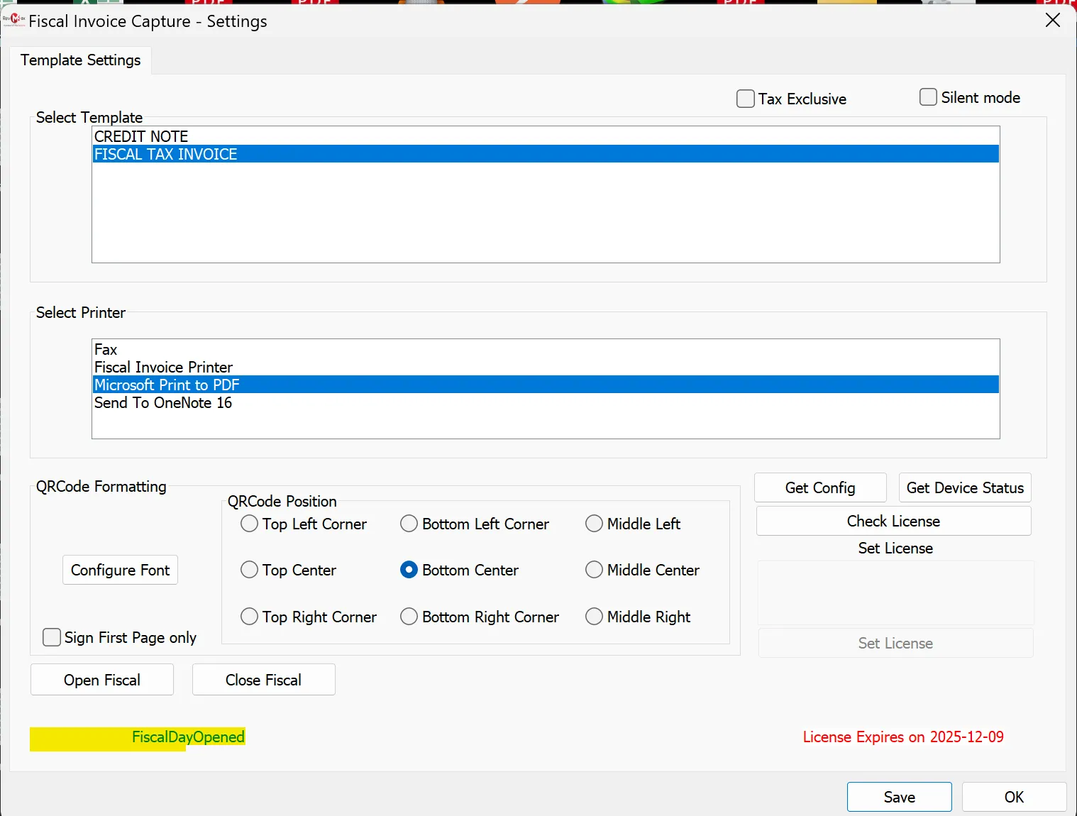 Fiscal Capture Settings Example
