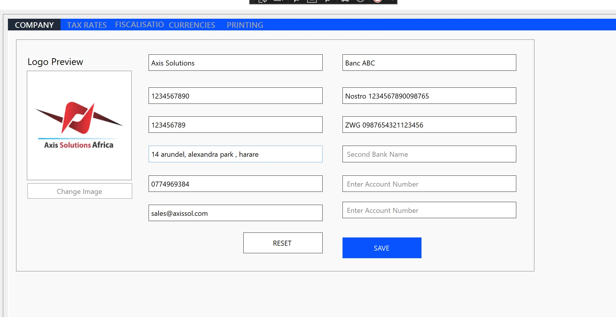 Company Settings Example