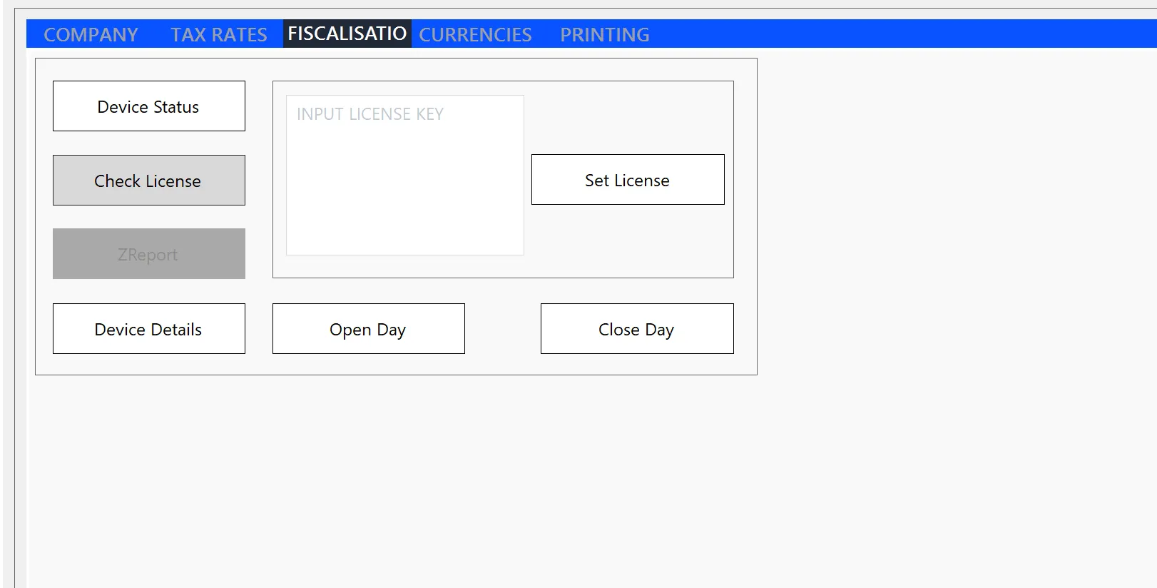 Fiscalisation Settings Example