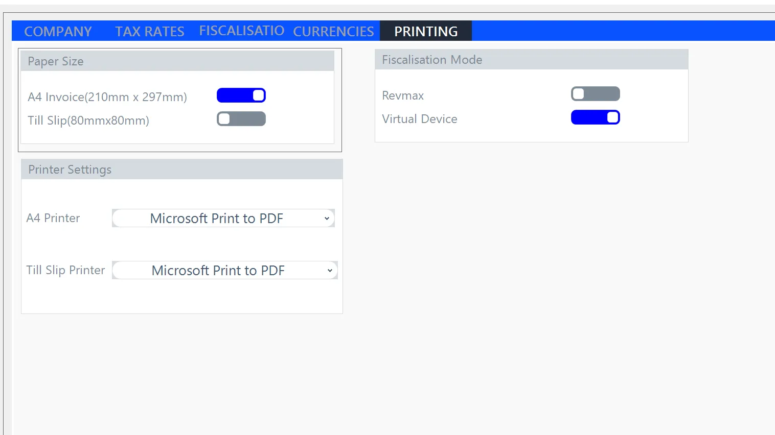 Printing Settings Example